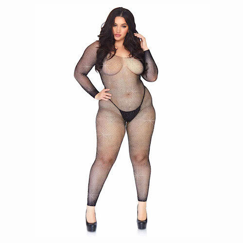 Crystalized Seamless Fishnet Long Bodystocking-Q