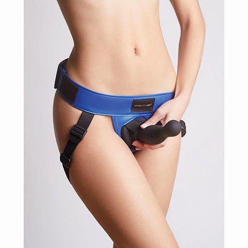 Strap-On-Me Curious Leatherette Harness - Metallic Blue